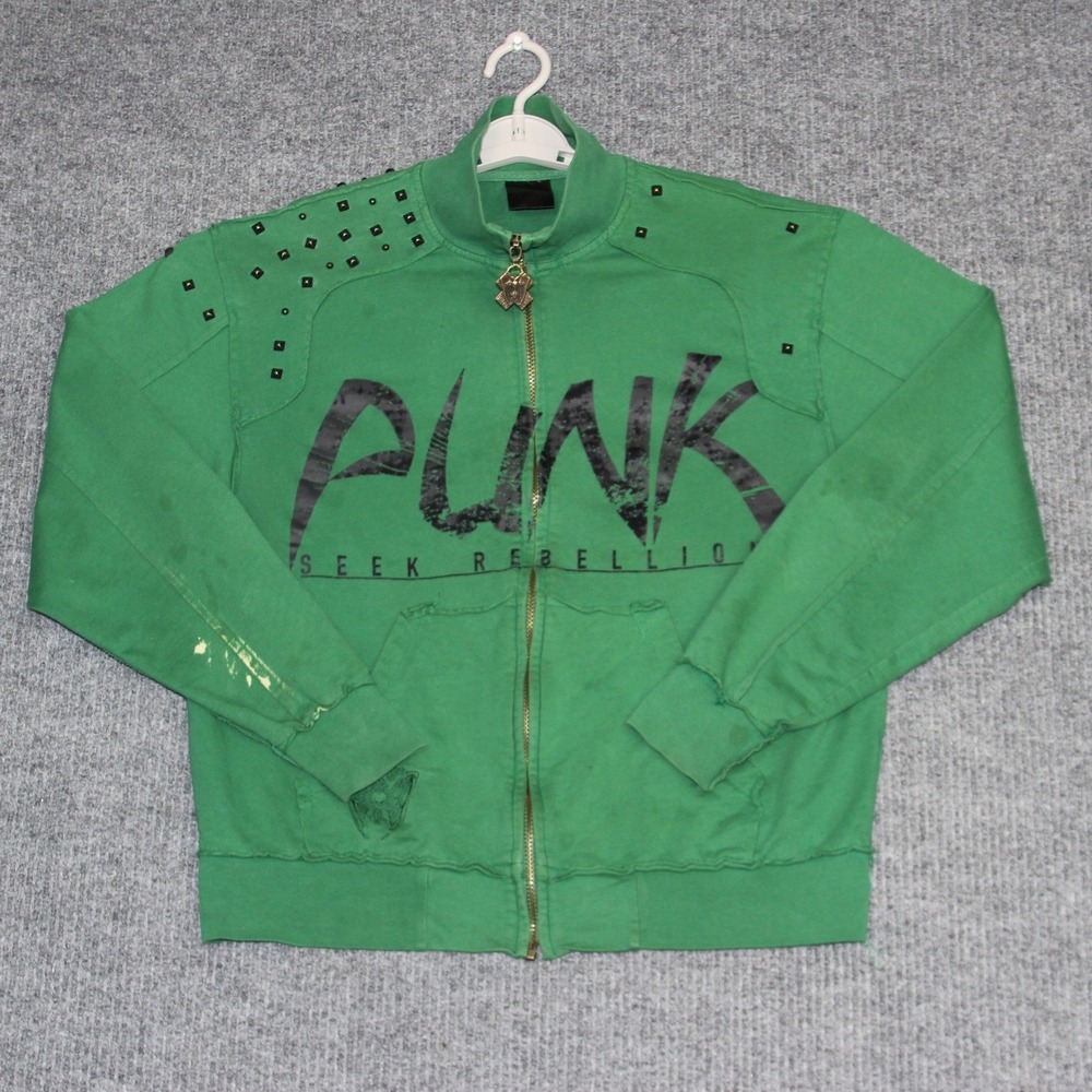 Mens Black Label Hoodie Mens XL Green Punk Seek Rebellion Rocker‎ Biker Rare Y2K